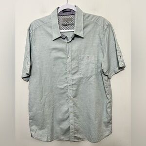 Ted Baker London Linen Blend Micro Print Short Sleeve Button Up Dress Shirt